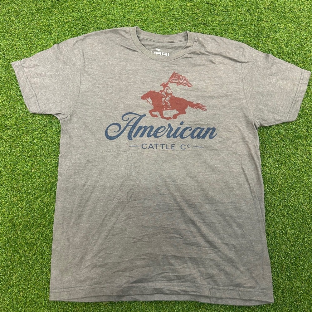 Rural Cloth American Cattle Co Graphic T-Shirt Gray Mens Large Cowboy Horse Flag